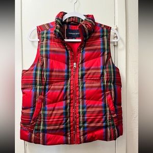 Womens Holiday Plaid Lands End puff vest size small 6 - 8